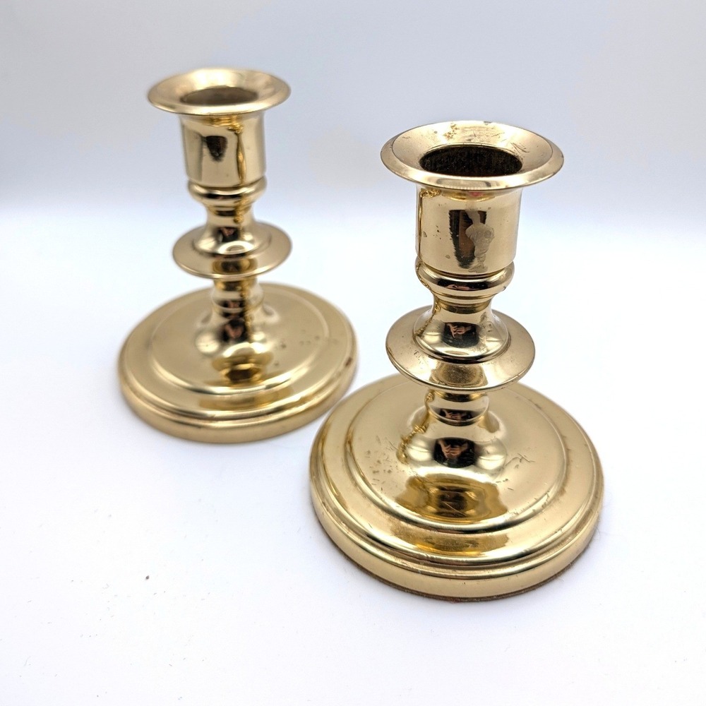 Baldwin Brass Candlesticks Pair Forged in America Polished Taper Holders 4"